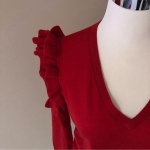 Banana Republic Extra Fine Merino v neck ruffle sleeve sweater S